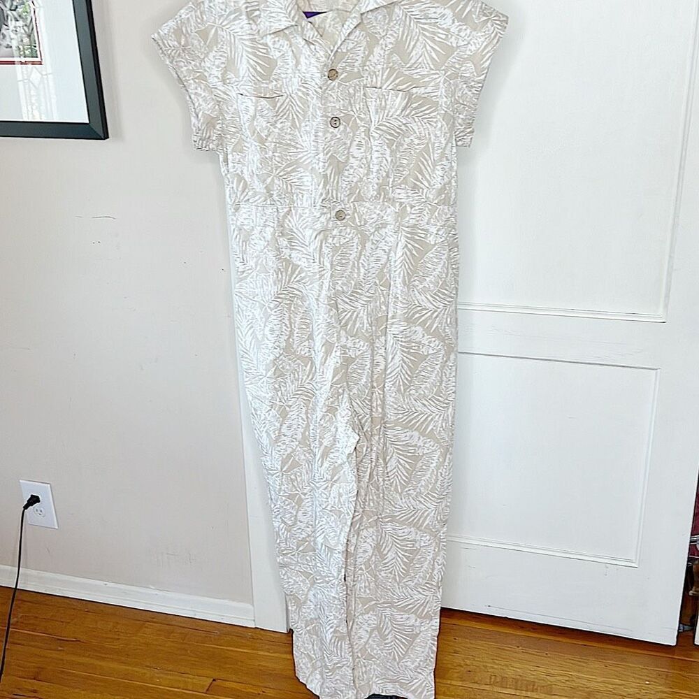 Petal & Pup Etosha Button Up Jumpsuit Beige Palm Print Nwot Size XL